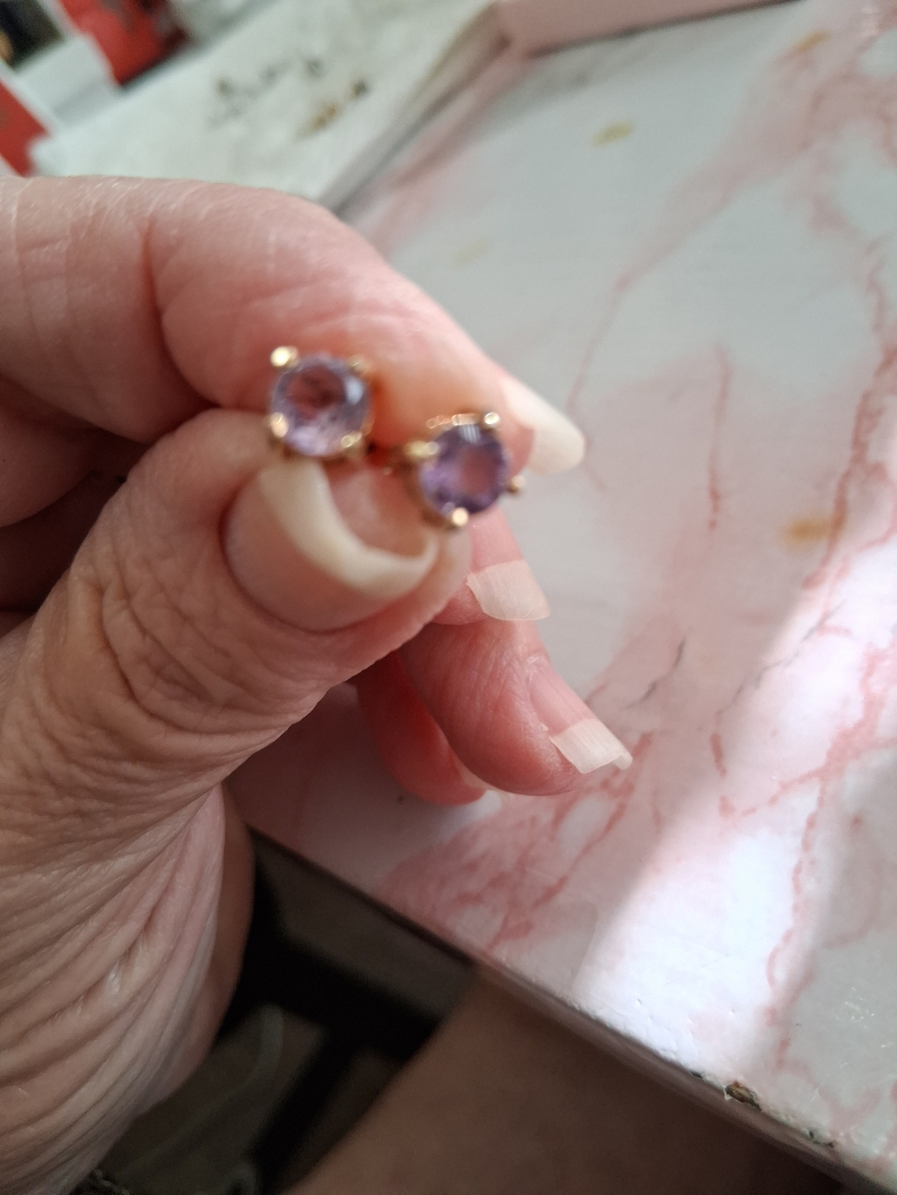Gold-over 925  Purple Stone Stud Earrings - Women Jewelry